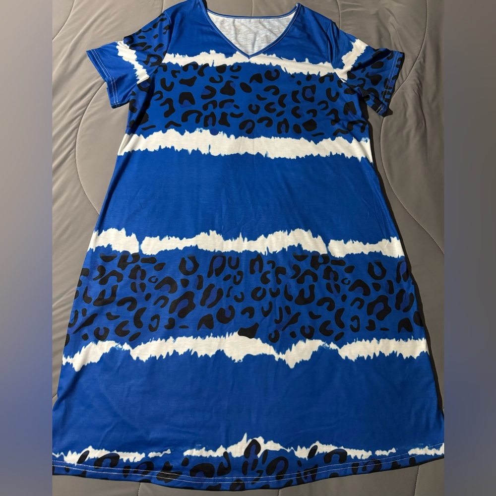 Summer dress, blue and white.